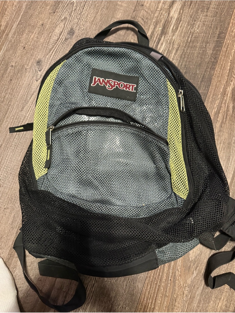 Jansport Gray and Black Mesh Backpack with Lime Trim
